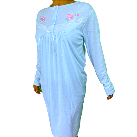 Womens Ladies Cotton Nightie Night Gown Pajamas Pyjamas Sleepwear PJ - Pink