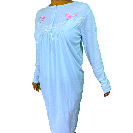 Womens Ladies Cotton Nightie Night Gown Pajamas Pyjamas Sleepwear PJ - Pink