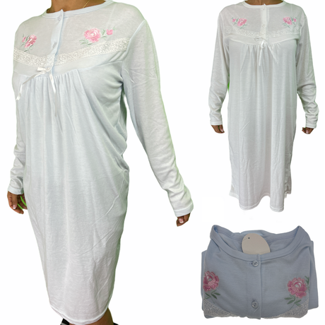 Womens Ladies Cotton Nightie Night Gown Pajamas Pyjamas Sleepwear PJ - White