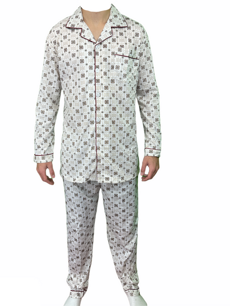 Mens Cotton Pajamas Pyjamas PJs Long Sleeve Shirt Tops + Pants Set Sleepwear