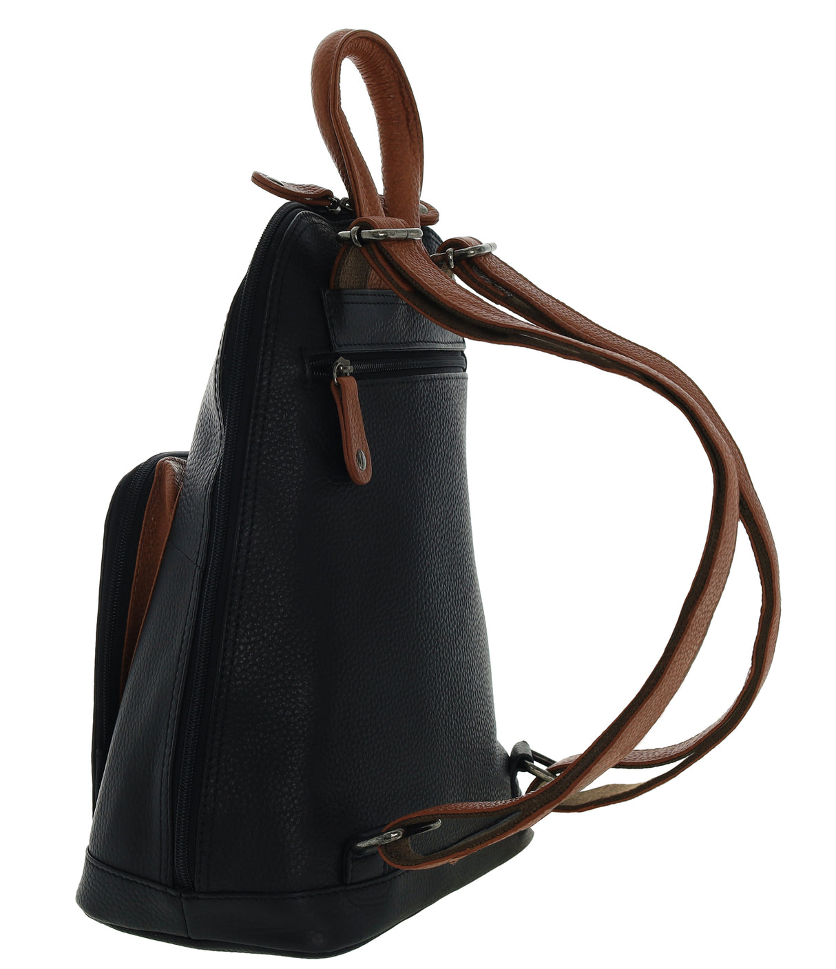 Milleni Genuine Italian Leather Soft Nappa Leather Backpack Bag Travel - Black/Cognac