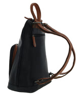 Milleni Genuine Italian Leather Soft Nappa Leather Backpack Bag Travel - Black/Cognac