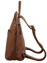 Milleni Ladies Genuine Italian Leather Backpack Bag Twin Zip - Cognac