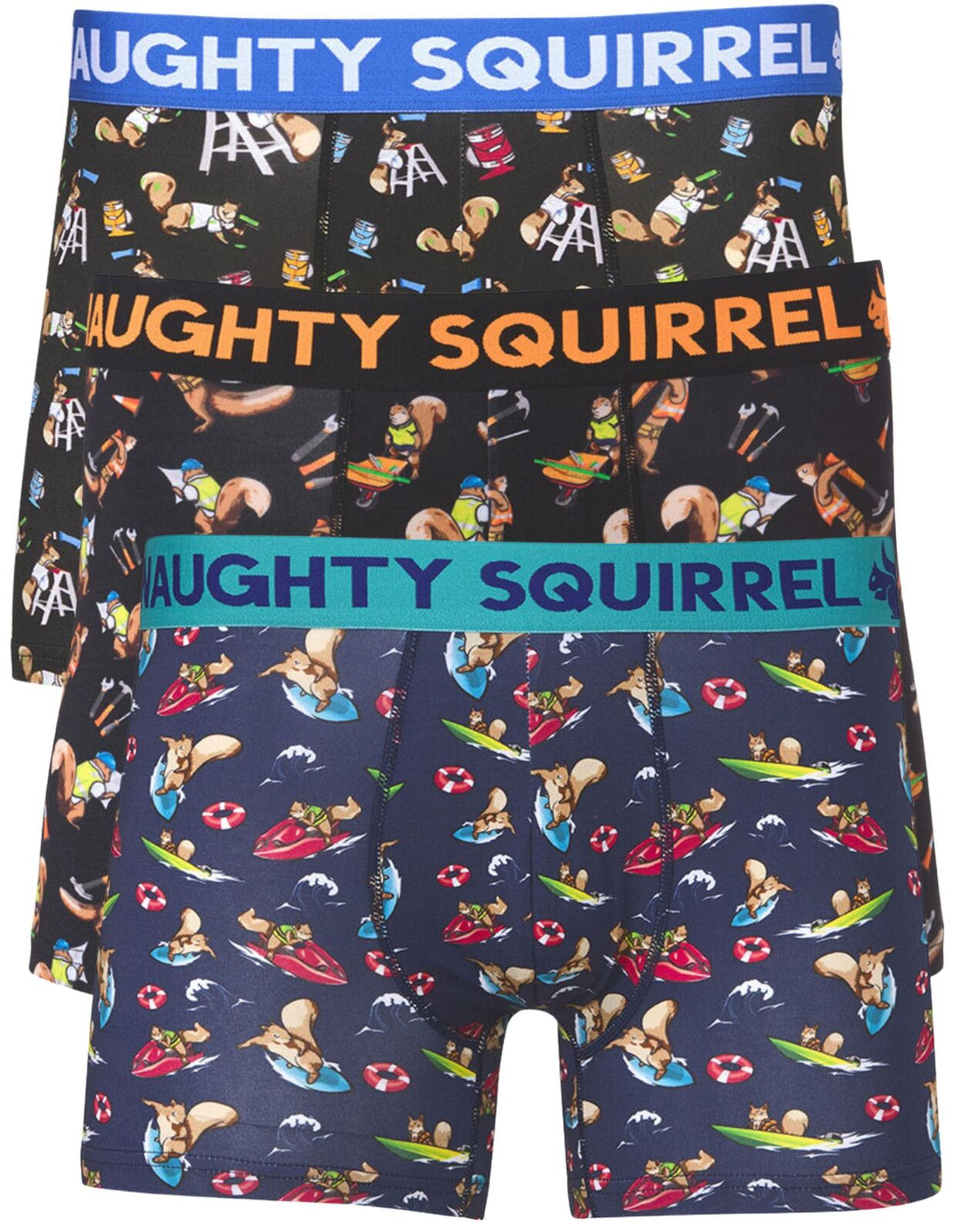 3x Naughty Squirrel® 4" Painting Mid-Length Trunk Tradie Boxer Brief - Assorted Colours