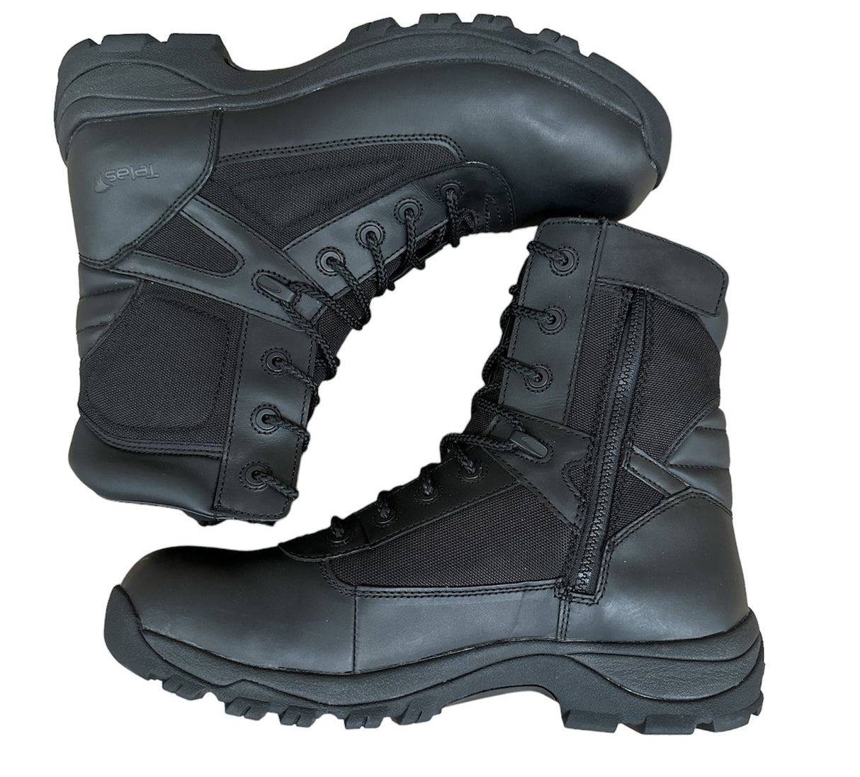 Telas Leather Combat w Side Zip Boots E Tactical Police Military Cadet - Black