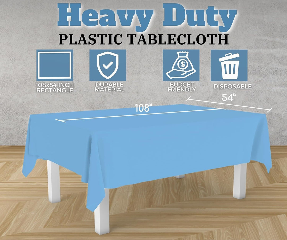 Table Cloth Cover Reusable & Washable Xmas Party 137cm x 274cm (54"x108") in Sky Blue