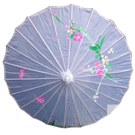 2pc Set Parasol Umbrella Black + White Chinese Japanese Bamboo Flower Pattern