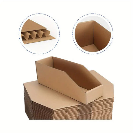 10x Cardboard Storage Organizer Bins BE Corrugated Pantry Shelf Boxes for Office & Garage Organization