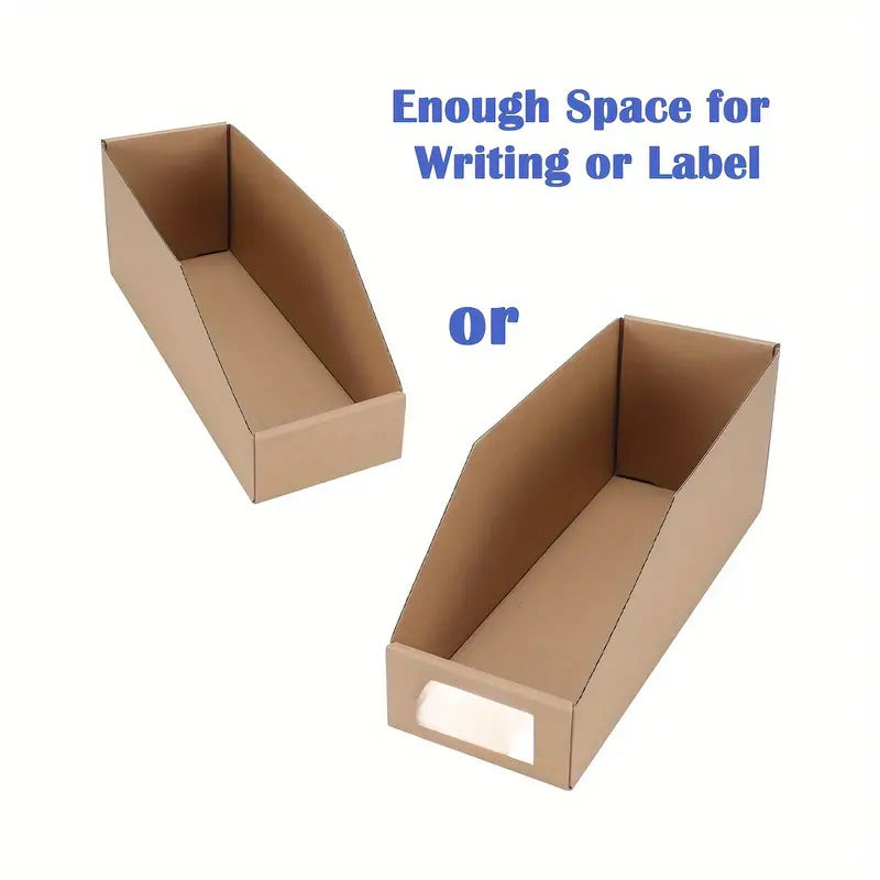 10x Cardboard Storage Organizer Bins BE Corrugated Pantry Shelf Boxes for Office & Garage Organization