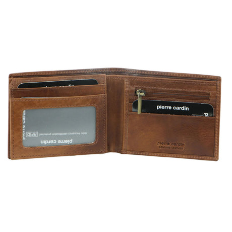 Pierre Cardin Mens Wallet RFID Blocking Genuine Italian Leather - Brown