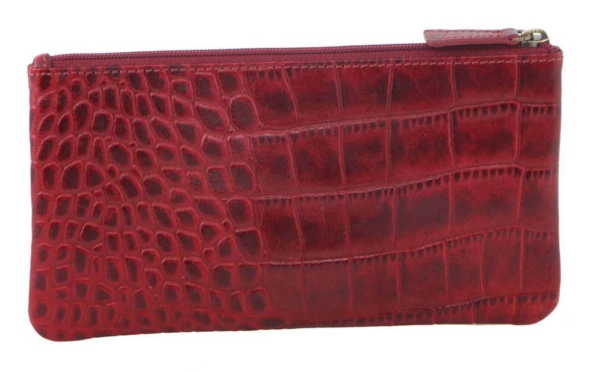 Pierre Cardin Ladies Womens Genuine Soft Leather Italian Wallet - Red/Croc