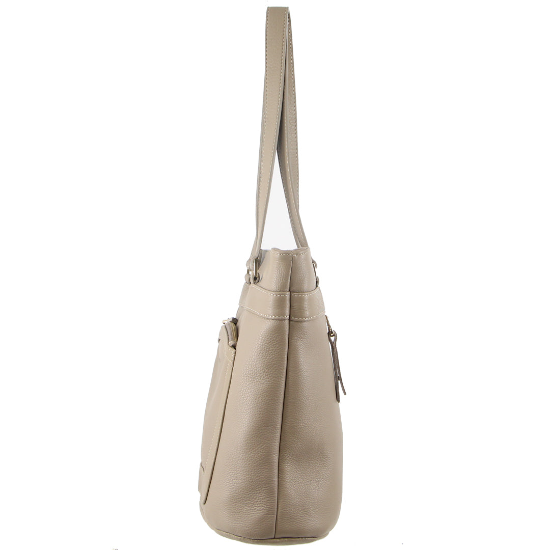 Pierre Cardin Soft Italian Leather Handbag Bag Tote Shoulder Messenger - Taupe