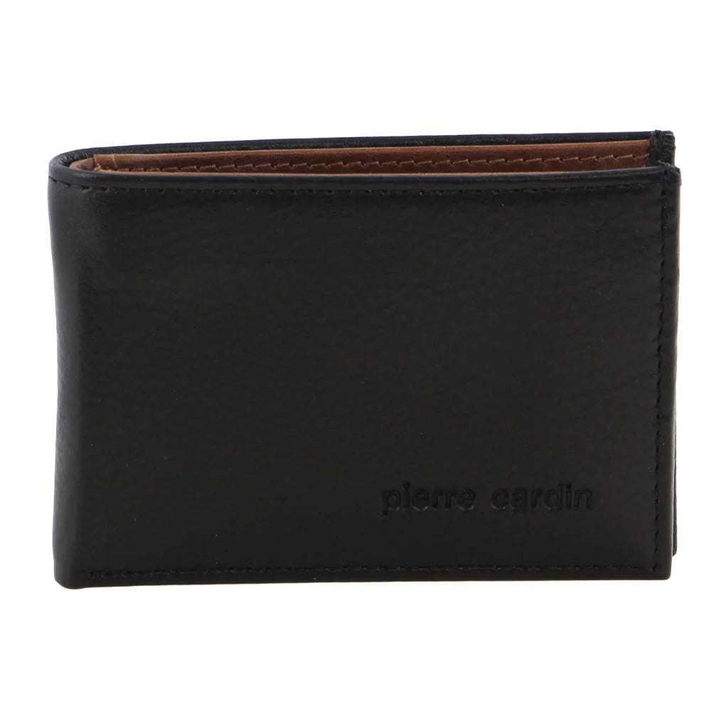 Pierre Cardin Mens Leather RFID Italian Two-Tone Wallet - Black Cognac