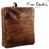 Pierre Cardin Rustic Large Leather Backpack Bag Rucksack Men Women - Cognac