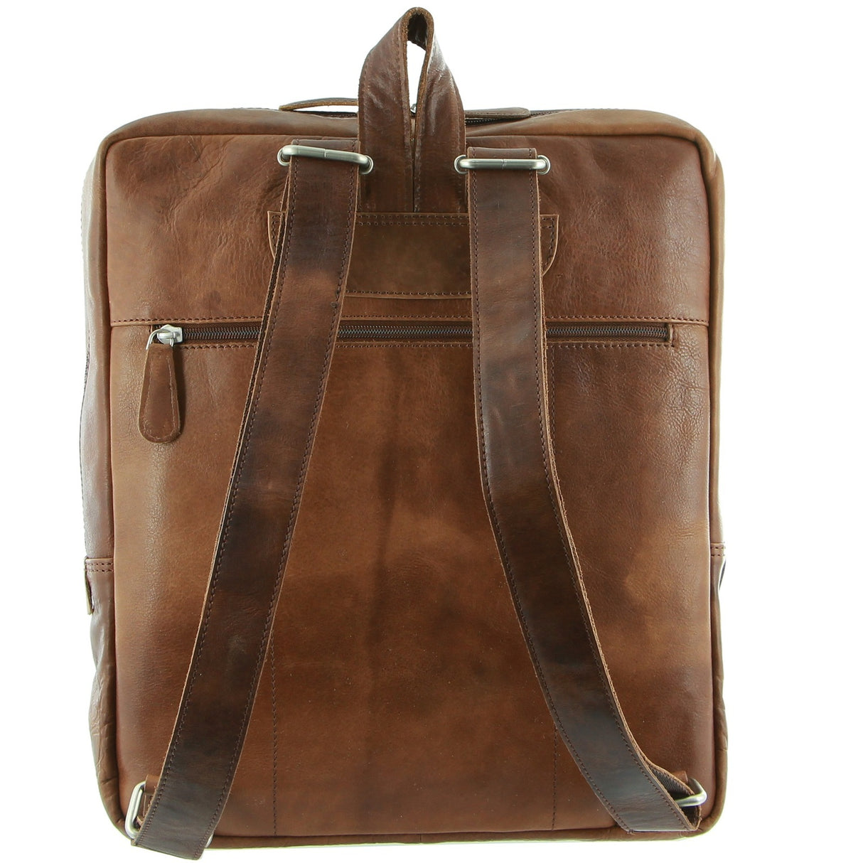 Pierre Cardin Rustic Large Leather Backpack Bag Rucksack Men Women - Cognac