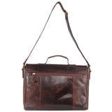 Pierre Cardin Mens Rustic Leather Flap Over 15" Laptop Computer Bag - Dark Chocolate