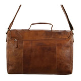 Pierre Cardin Mens Rustic Leather Flap Over 15" Laptop Computer Bag - Cognac