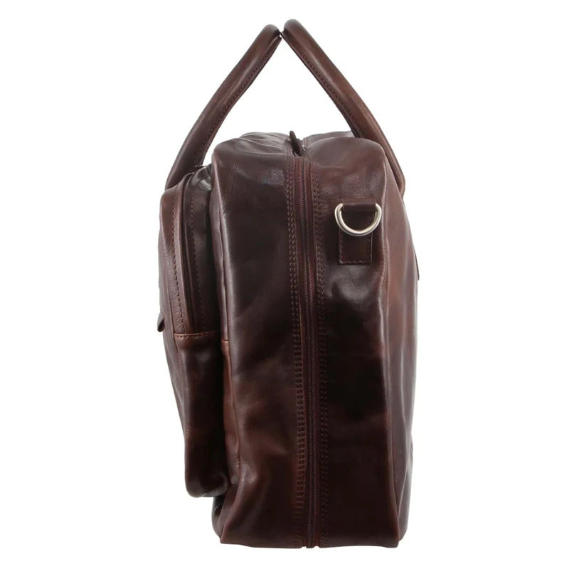 Pierre Cardin Mens Rustic Leather Overnight Bag Weekend Luggage - Chocolate