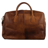 Pierre Cardin Mens Rustic Leather Overnight Bag Weekend Luggage - Cognac