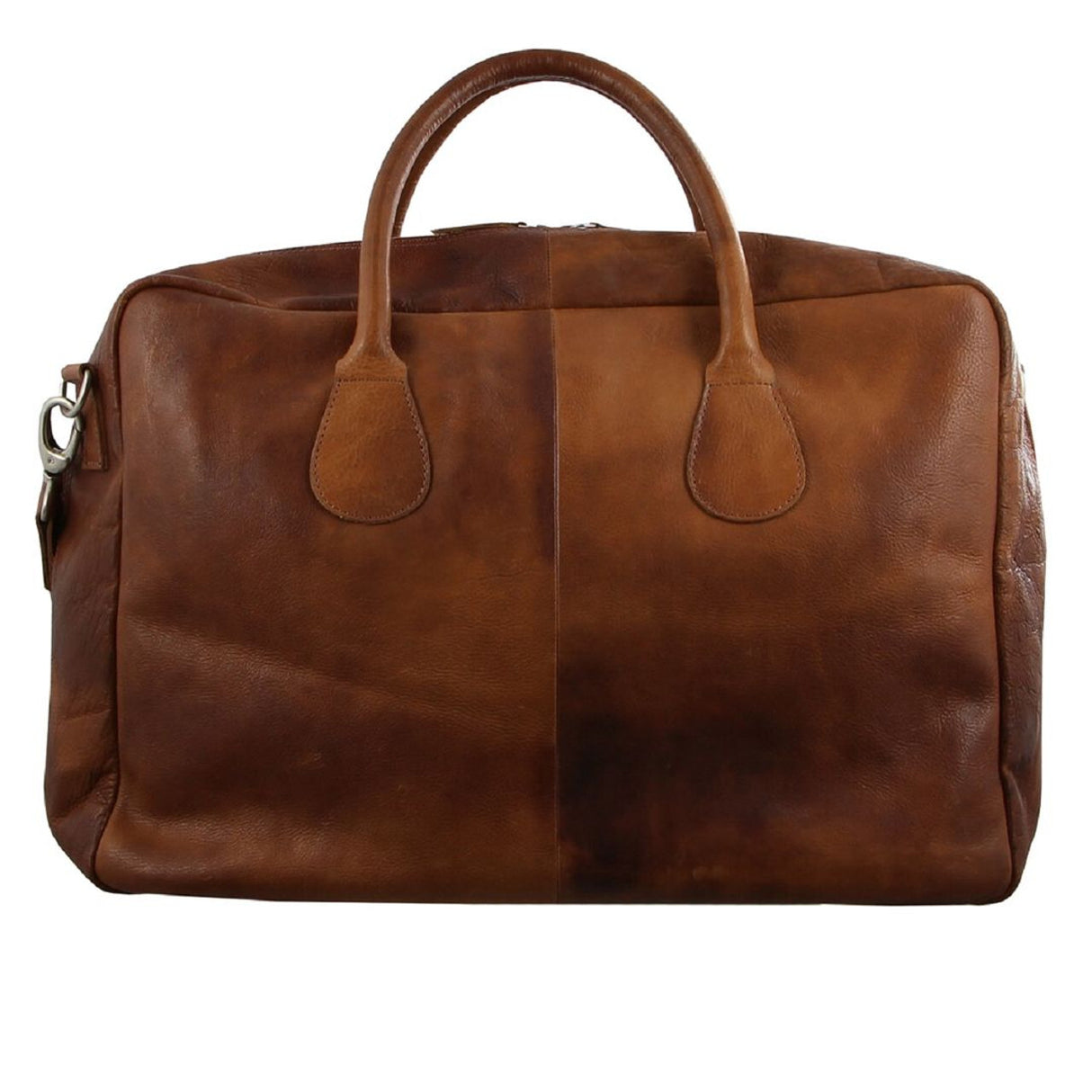 Pierre Cardin Mens Rustic Leather Overnight Bag Weekend Luggage - Cognac