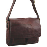 Pierre Cardin Rustic Leather 13" Laptop Computer Messenger Travel Shoulder Bag - Chestnut