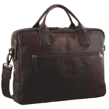 Pierre Cardin Rustic Leather 15" Laptop Computer Work Messenger Bag Travel Business - Chestnut