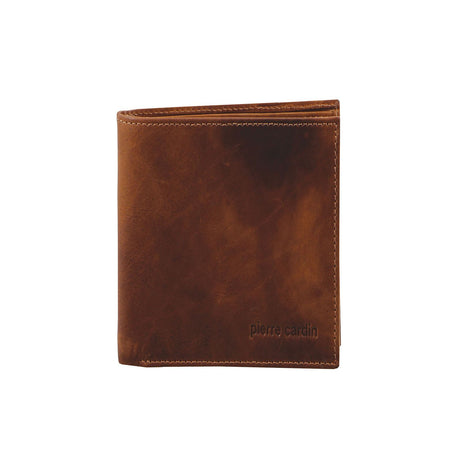 Pierre Cardin Mens Rustic Soft Leather Tri-Fold Wallet Card Holder - Chestnut