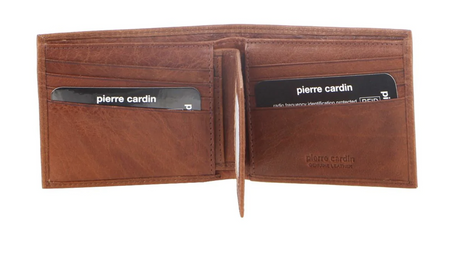 Pierre Cardin Mens Rustic Leather Bi-Fold Wallet Card Holder - Chestnut