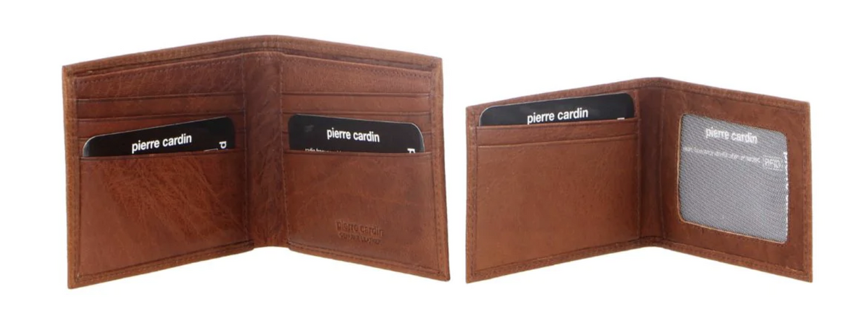 Pierre Cardin Mens Rustic Leather Bi-Fold Wallet Card Holder - Chestnut