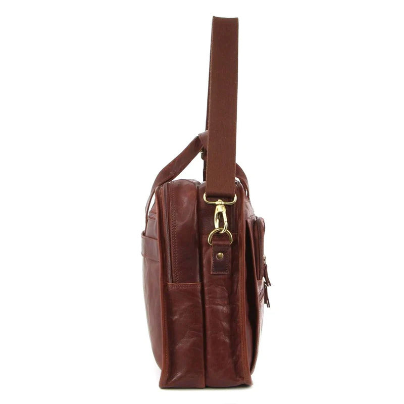 Pierre Cardin Rustic Leather 15" Laptop Computer Messenger Bag - Chestnut