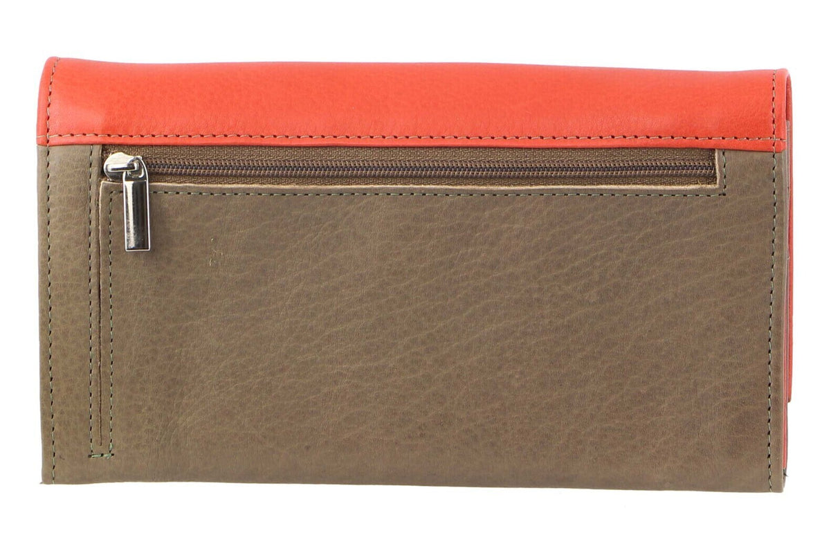 Pierre Cardin Italian Genuine Leather Ladies Wallet - Orange/Taupe