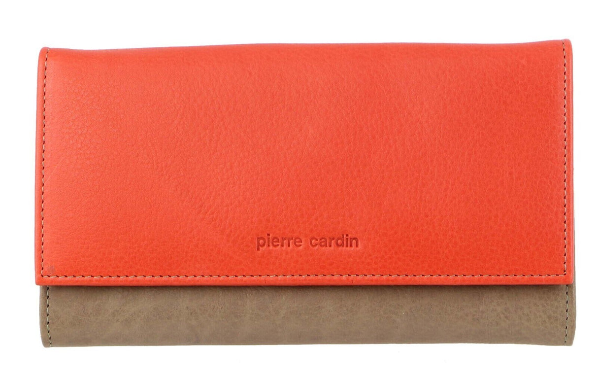 Pierre Cardin Italian Genuine Leather Ladies Wallet - Orange/Taupe