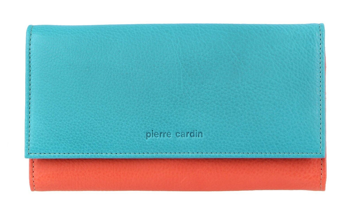 Pierre Cardin Italian Genuine Leather Ladies Wallet - Turquoise/Orange