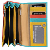 Pierre Cardin Italian Genuine Leather Ladies Wallet - Turquoise/Orange