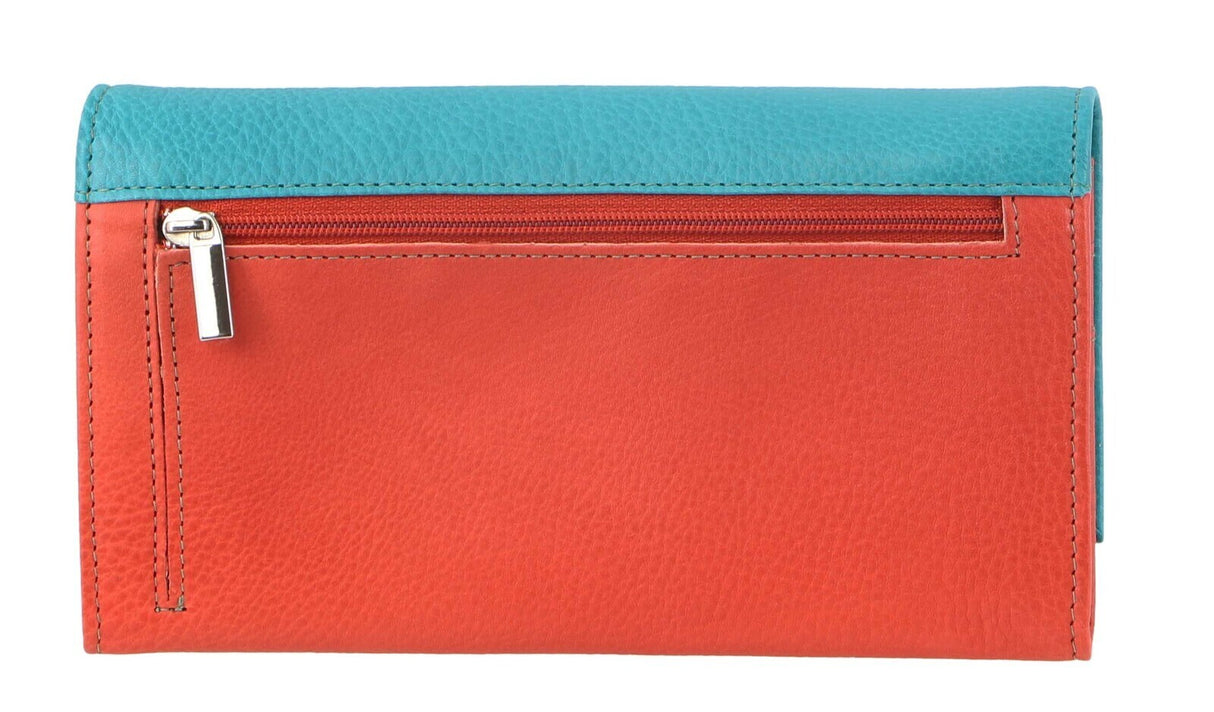 Pierre Cardin Italian Genuine Leather Ladies Wallet - Turquoise/Orange