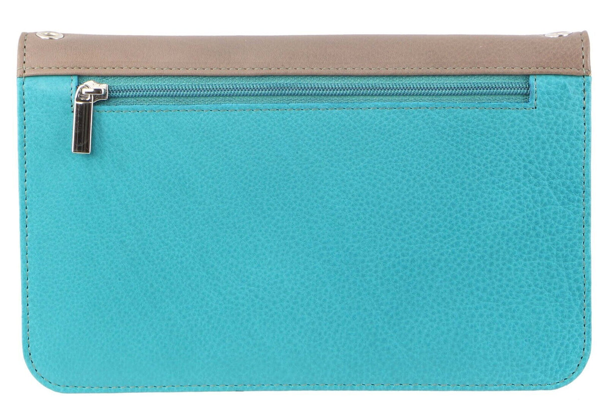 Pierre Cardin Genuine Leather Ladies Wallet Clutch Bag - Taupe/Turquoise