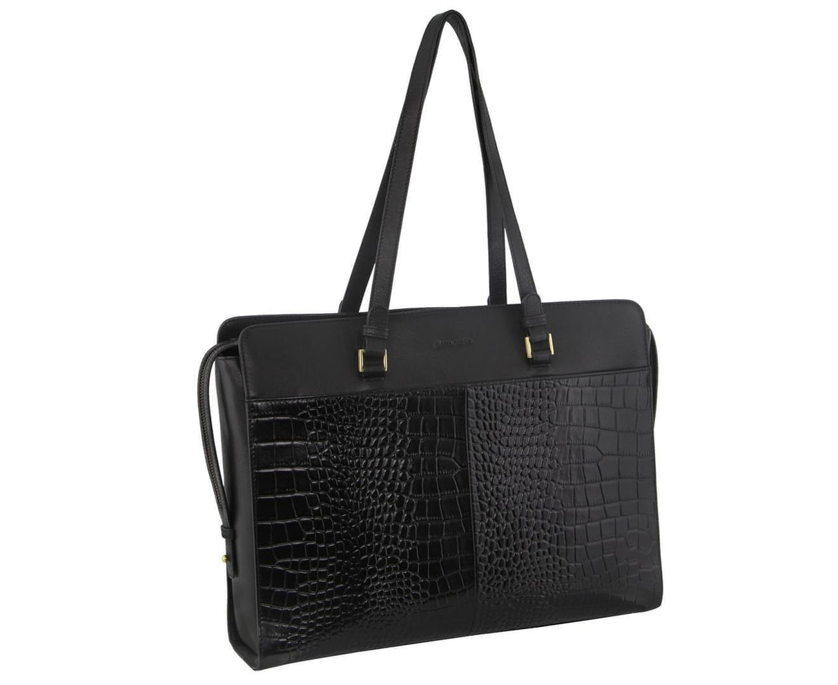 Pierre Cardin Unisex Croc-Embossed Leather Business 15" Laptop Computer Bag - Black