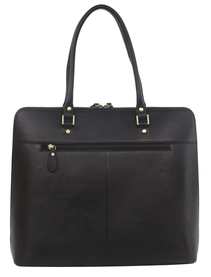 Pierre Cardin Unisex Structured Italian Leather 15" Laptop Computer Bag - Black