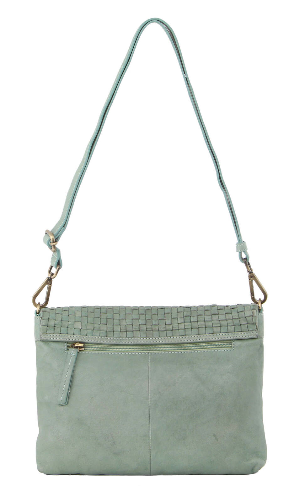 Pierre Cardin Womens Woven Leather Flap Cross-Body Bag/Clutch - Mint Green