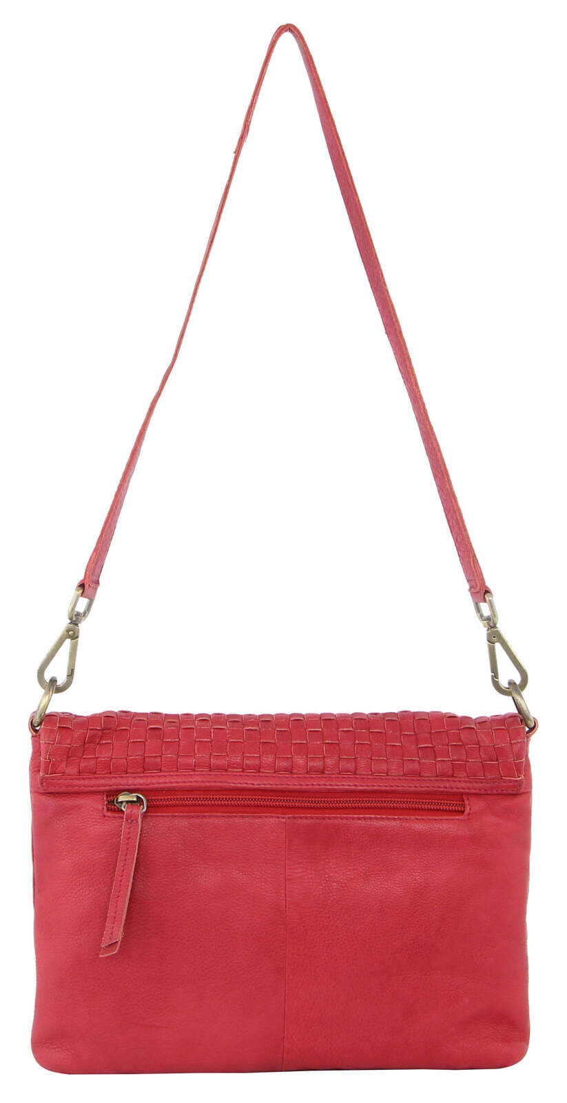 Pierre Cardin Womens Woven Leather Flap Cross-Body Bag/Clutch - Red