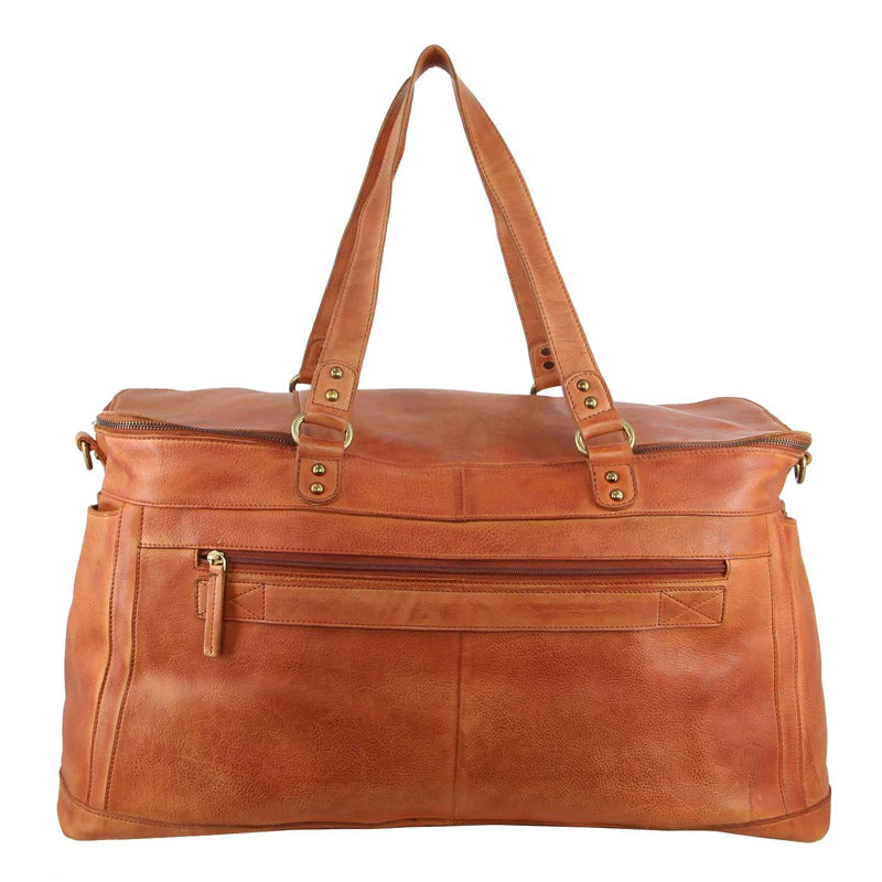 Pierre Cardin Burnished Leather Multi-Compartment Overnight Bag - Cognac