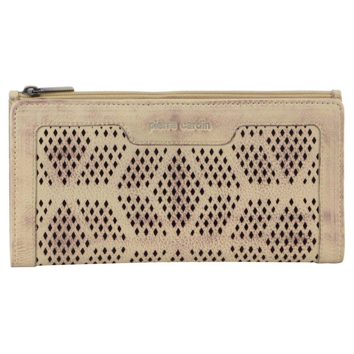 Pierre Cardin Perforated Leather Ladies Handy Travel Wallet - Latte