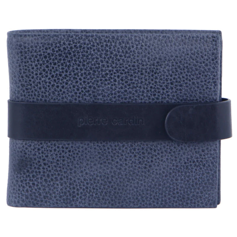 Pierre Cardin Mens RFID Woven-Embossed Leather Tab Wallet - Navy