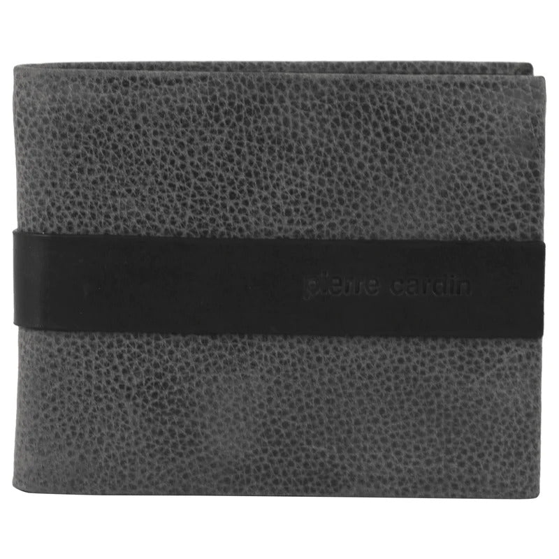 Pierre Cardin Mens Rustic Leather Bi-Fold Business Card Holder/Wallet - Black