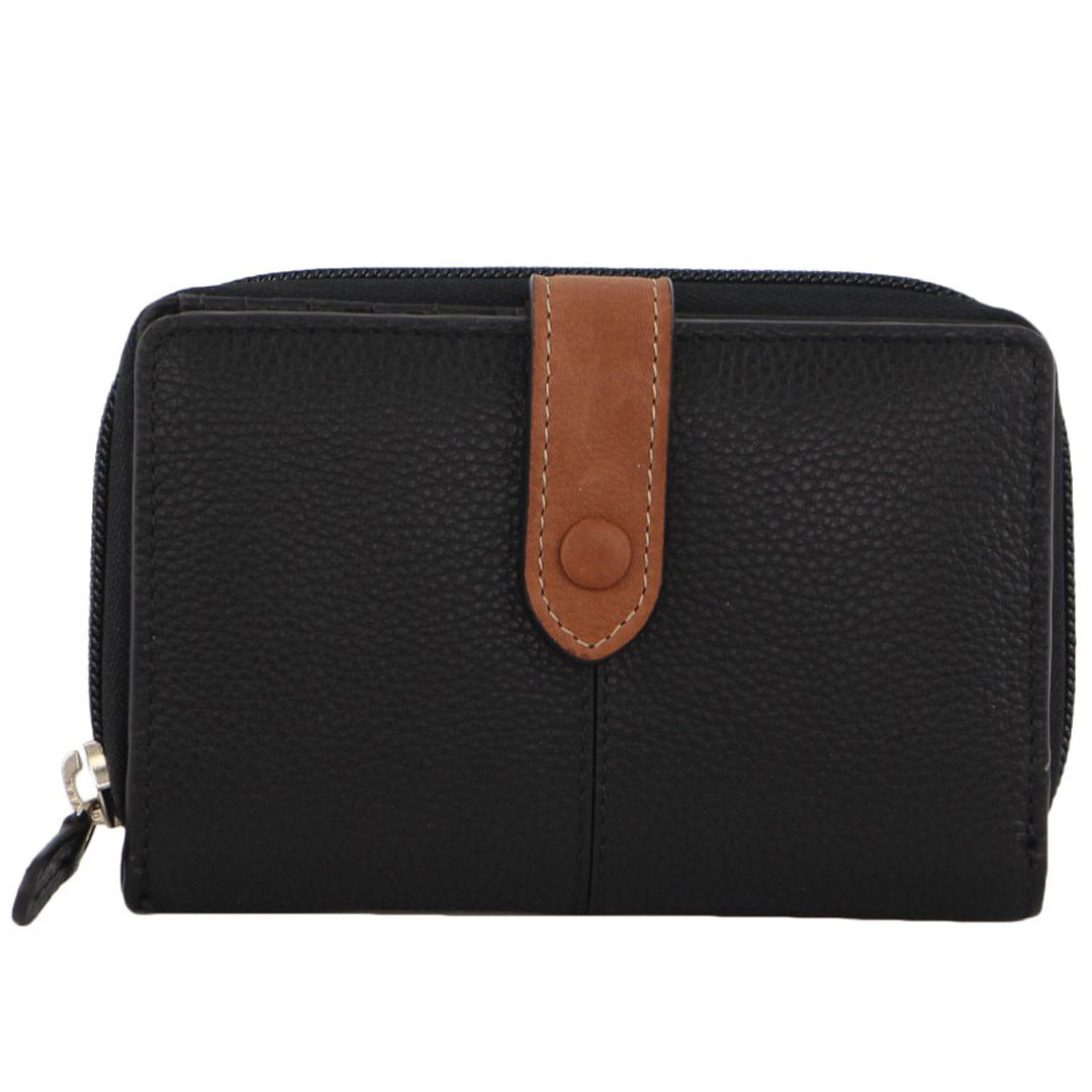 Pierre Cardin Womens Leather Bi-Fold Wallet Purse Zip Around - Black