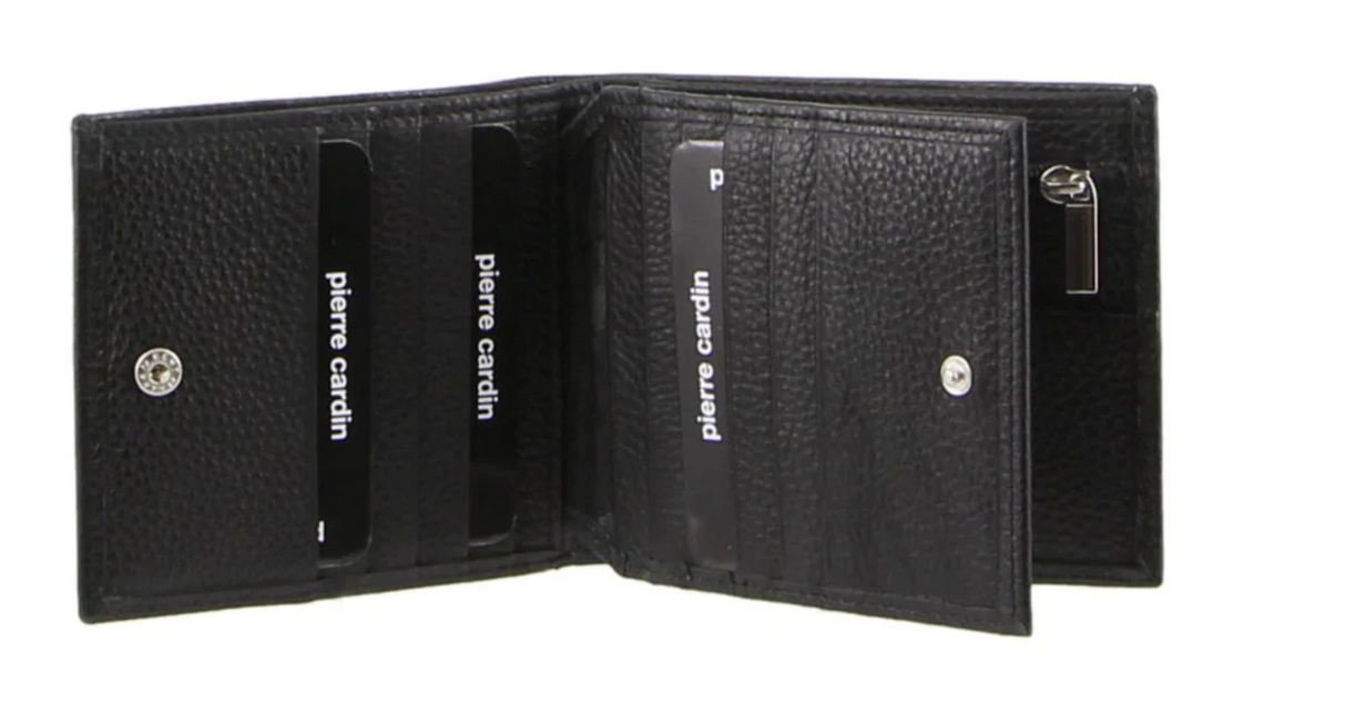 Pierre Cardin Mens Tri Fold Leather Wallet w/ RFID Protection - Black