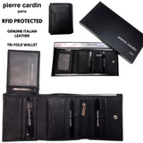 Pierre Cardin RFID Mens Wallet Tri-Fold Genuine Italian Leather - Black