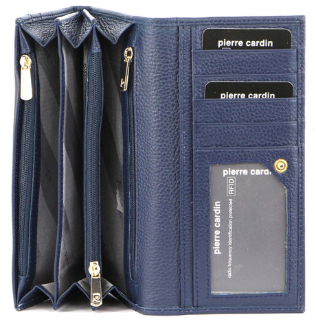 Pierre Cardin Ladies Womens Soft Italian Leather RFID Purse Wallet - Navy