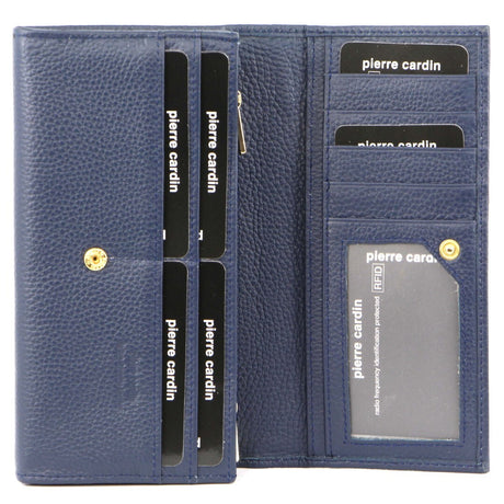 Pierre Cardin Ladies Womens Soft Italian Leather RFID Purse Wallet - Navy