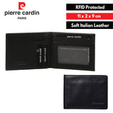 Pierre Cardin Mens Genuine Italian Soft RFID Bifold Slim Wallet - Black